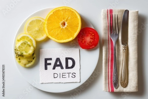 Fototapeta Fad Diets: Popular Weight Loss Trends That Don't Deliver Results - Instruction Card on Isolated White Background