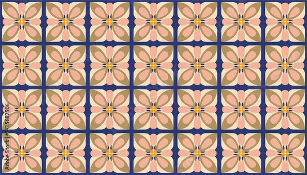 Fototapeta Soft vintage flower seamless vector pattern, combining peach and brown petals over a cool muted background, perfect for retro-modern fusion designs