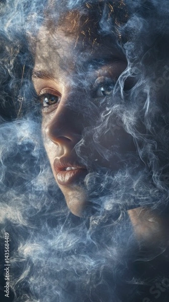 Obraz Woman's face obscured by swirling smoke.