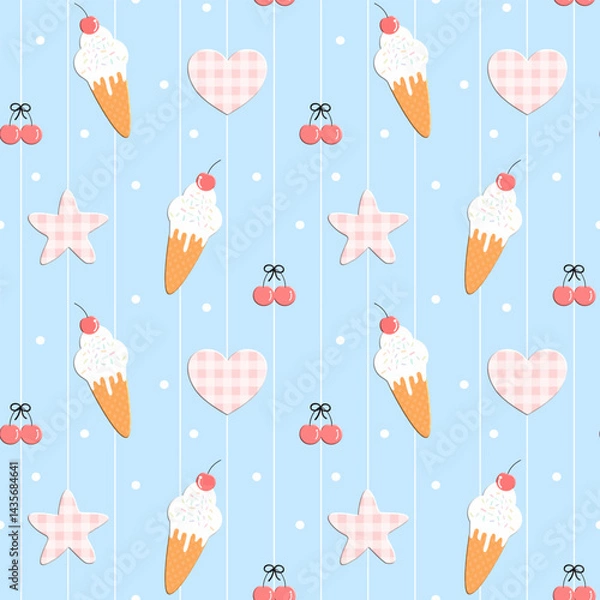 Fototapeta seamless pattern with ice cream and cherry