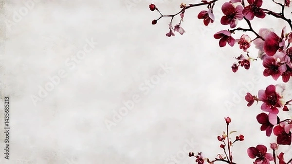 Fototapeta Red Blossoms Spring Branch Frame.