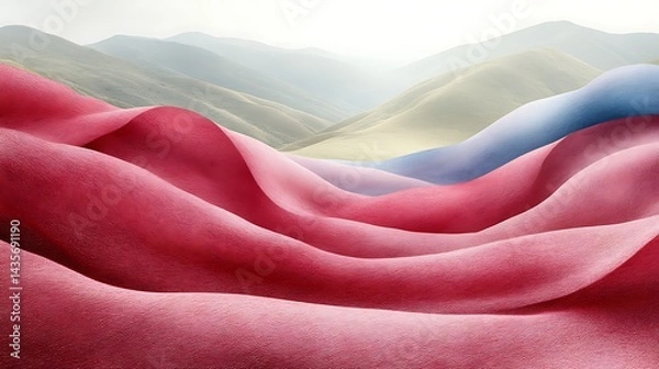 Fototapeta Red fabric with mountain backdrop.