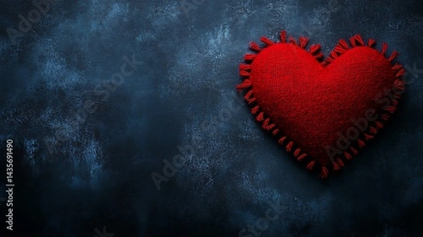 Fototapeta Red felt heart with dark background.
