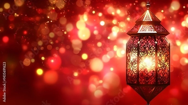 Fototapeta Red Festive Lantern with Glowing Lights.