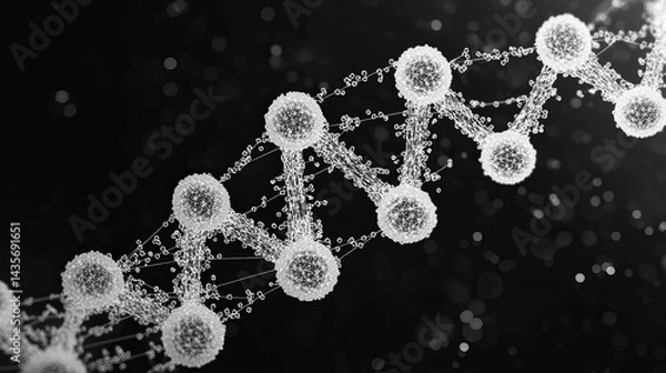 Obraz DNA molecule from a smooth loop of particles. Transparent and white in appearance. can be used to backgrounds in research, teaching, or the cosmetics industry.on a green screen with a black background