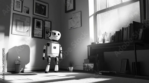 Fototapeta The robot observes the activities taking place in the room. the idea of artificial intelligence and technology