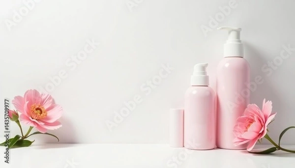 Fototapeta Clean, minimalist white backdrop for beauty products, professional, soft