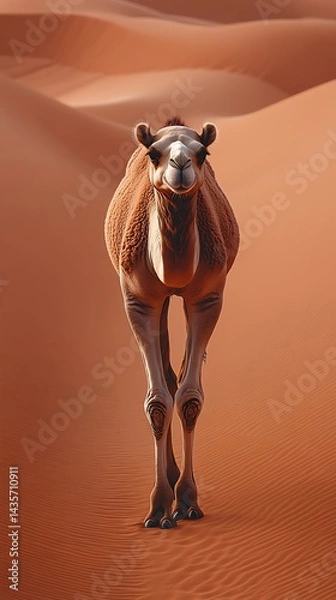 Fototapeta Camel in the desert dunes. Front view. Possible stock photo