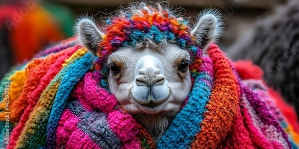 Fototapeta Colorful Camel in a Colorful Blanket