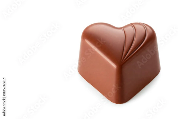 Obraz Heart-shaped chocolate candy on a white background. Space for text.