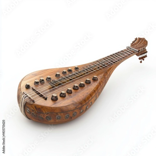 Fototapeta Isolated bandura instrument with strings and tuning pegs on white