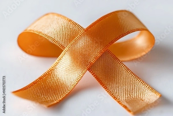 Fototapeta Golden ribbon symbolizing support awareness hopefulness on white background close up