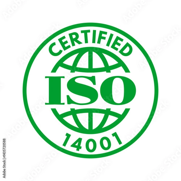 Obraz iso 14001 environmental management system certified, vector illustration isolated on white background