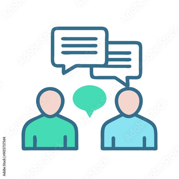 Fototapeta Two people with speech bubbles discussing ideas abstractly