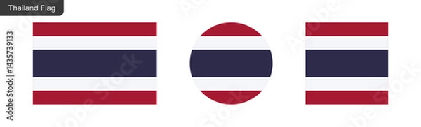 Fototapeta Thailand flag png vector. Thailand Square and round icon isolated on transparent PNG background. Thailand flag icon