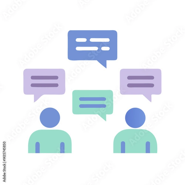 Fototapeta People discussing communication and conversation with dialogue speech bubbles