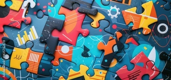 Obraz Colorful puzzle pieces form a creative collage