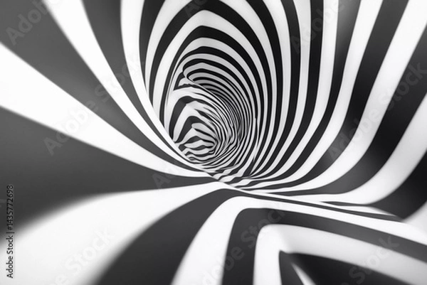 Fototapeta Swirling black and white checkered tunnel creates a mesmerizing optical illusion experience