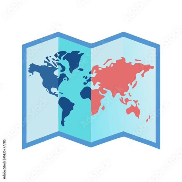 Fototapeta Folded world map illustration with continents in different colors