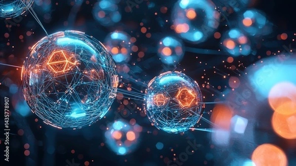 Fototapeta Transparent Quantum Data Orbs Linked by Neon Filaments
