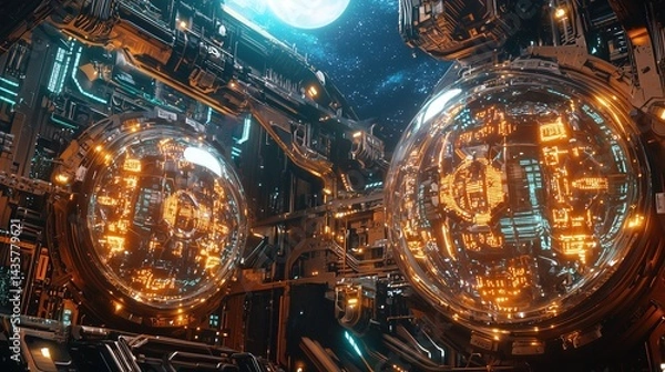 Fototapeta Mechanical Data Orbs in Sci-Fi Ship Interface