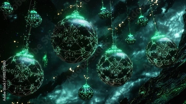 Fototapeta Mechanical Data Orbs in Sci-Fi Ship Interface