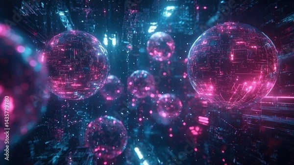 Fototapeta Mechanical Data Orbs in Sci-Fi Ship Interface