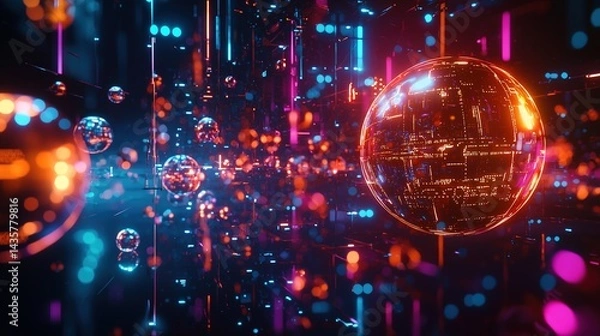 Fototapeta Mechanical Data Orbs in Sci-Fi Ship Interface