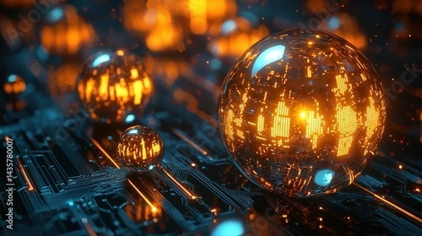 Fototapeta Mechanical Data Orbs in Sci-Fi Ship Interface