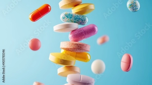 Obraz Capsules stacked vertically against blue background