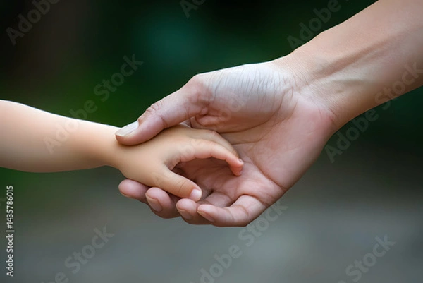 Fototapeta Weathered Hand Holding Smooth Hand for Intergenerational Bond