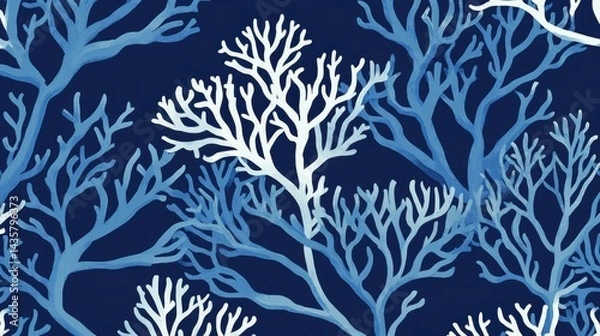 Obraz Seamless Coral Branch Pattern in Iconic Style with Organic Lines and Blue Tones for Ocean Floor Design