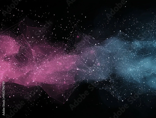 Obraz Digital abstract network background with glowing blue and purple plexus lines, connecting nodes, and a futuristic tech design for innovation themes.