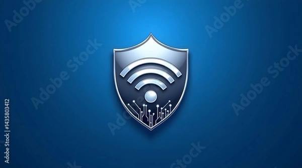 Obraz Secure wireless connection concept. Shield with Wi-Fi symbol and circuit board pattern. Best for cybersecurity, VPN, and network security themes.