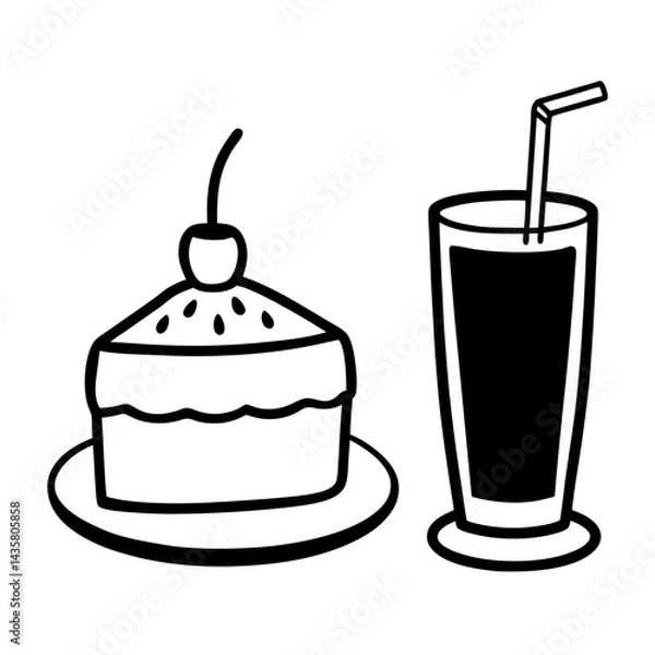 Fototapeta drink and cake vector illustration isolated on white