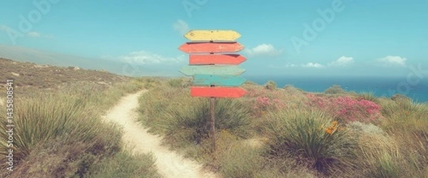 Obraz Colorful directional signs on a hillside path