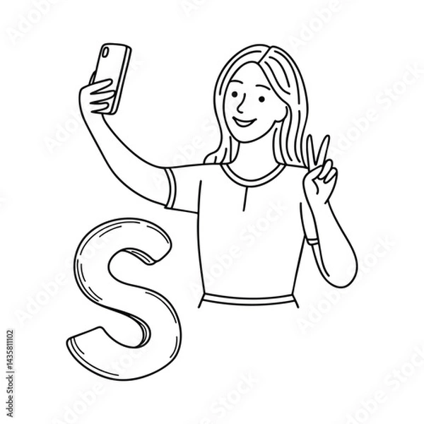 Fototapeta An illustration of letter S stand for Selfie