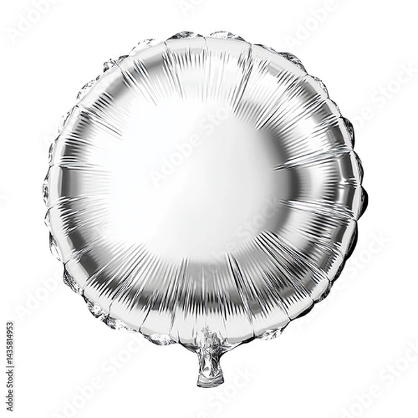 Fototapeta A shiny silver foil balloon with a round shape floats against a clean white backdrop, its metallic surface reflecting light creating a festive impression indeed.