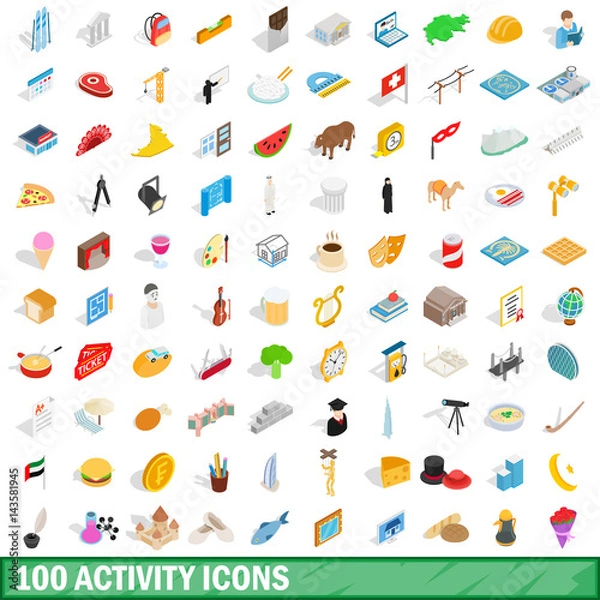 Obraz 100 activity icons set, isometric 3d style