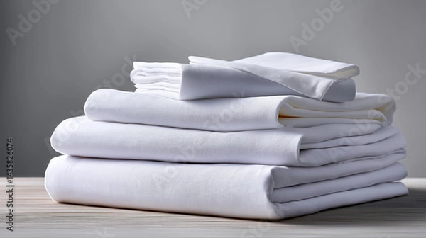 Obraz Luxury White Bed Linens on a Clean Background, Soft Lighting