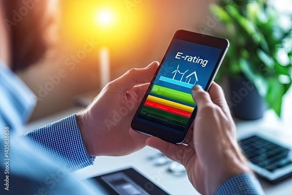 Fototapeta Person using a mobile app for energy rating