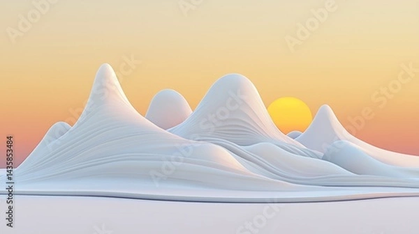 Fototapeta A digital rendering of a serene landscape at sunset.