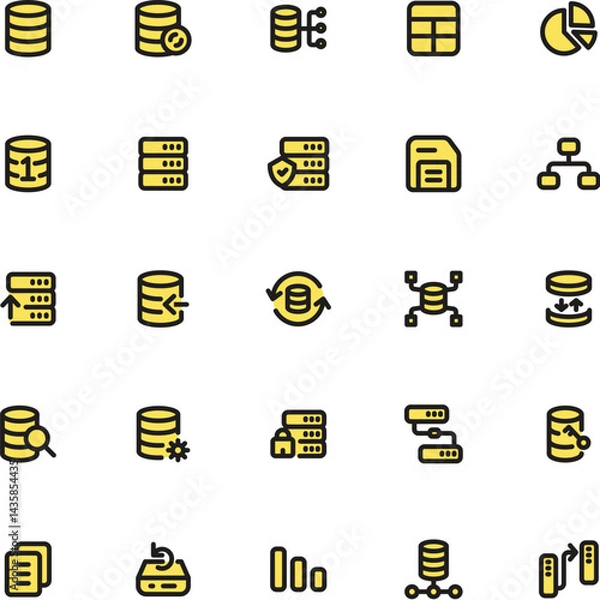 Fototapeta Contains a set of yellow database icons. Suitable for technologyrelated designs, websites, and presentations needing databaserelated graphics