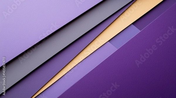 Obraz Abstract geometric design with overlapping shapes in purple, gray, and gold.