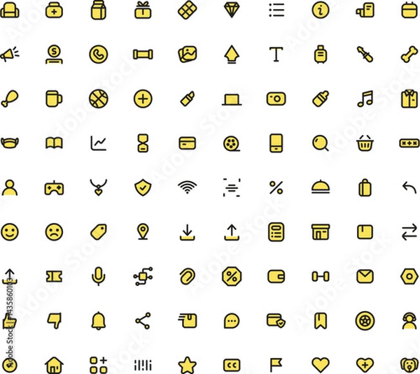 Obraz Set of yellow and black icons on a white background, ideal for web and mobile applications, presentations, and infographics design