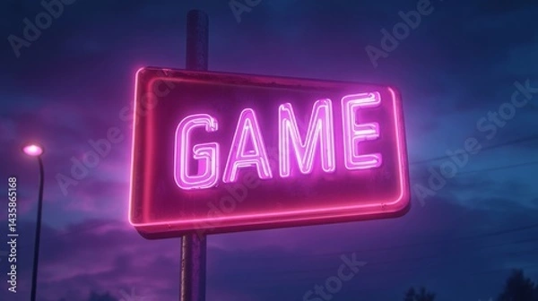 Obraz Pink Neon Game Sign at Night