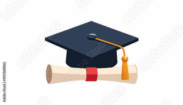 Fototapeta Illustration of graduation cap and diploma scroll, symbolizing achievement