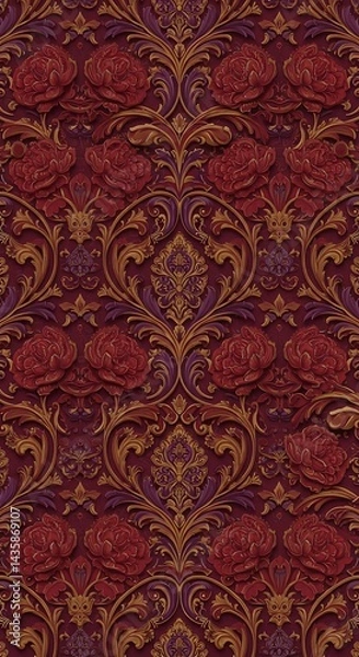 Fototapeta Crimson Tapestry: Embroidered Dusk AI Generated