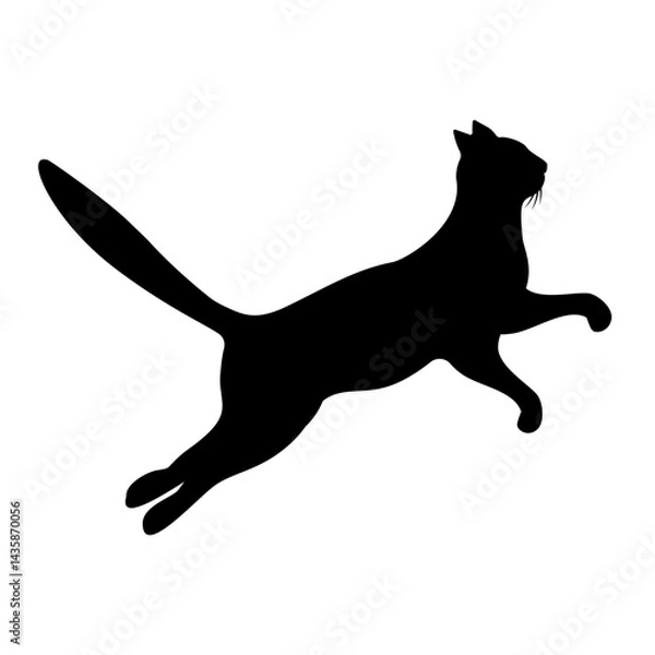 Obraz A black silhouette of a cat in a jump, isolated on a white background.Vector illustration of a pet.