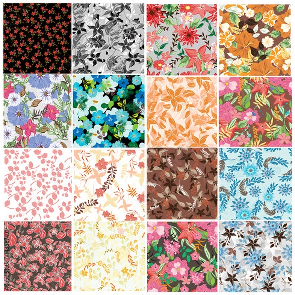 Fototapeta Set  seamless flowers pattern